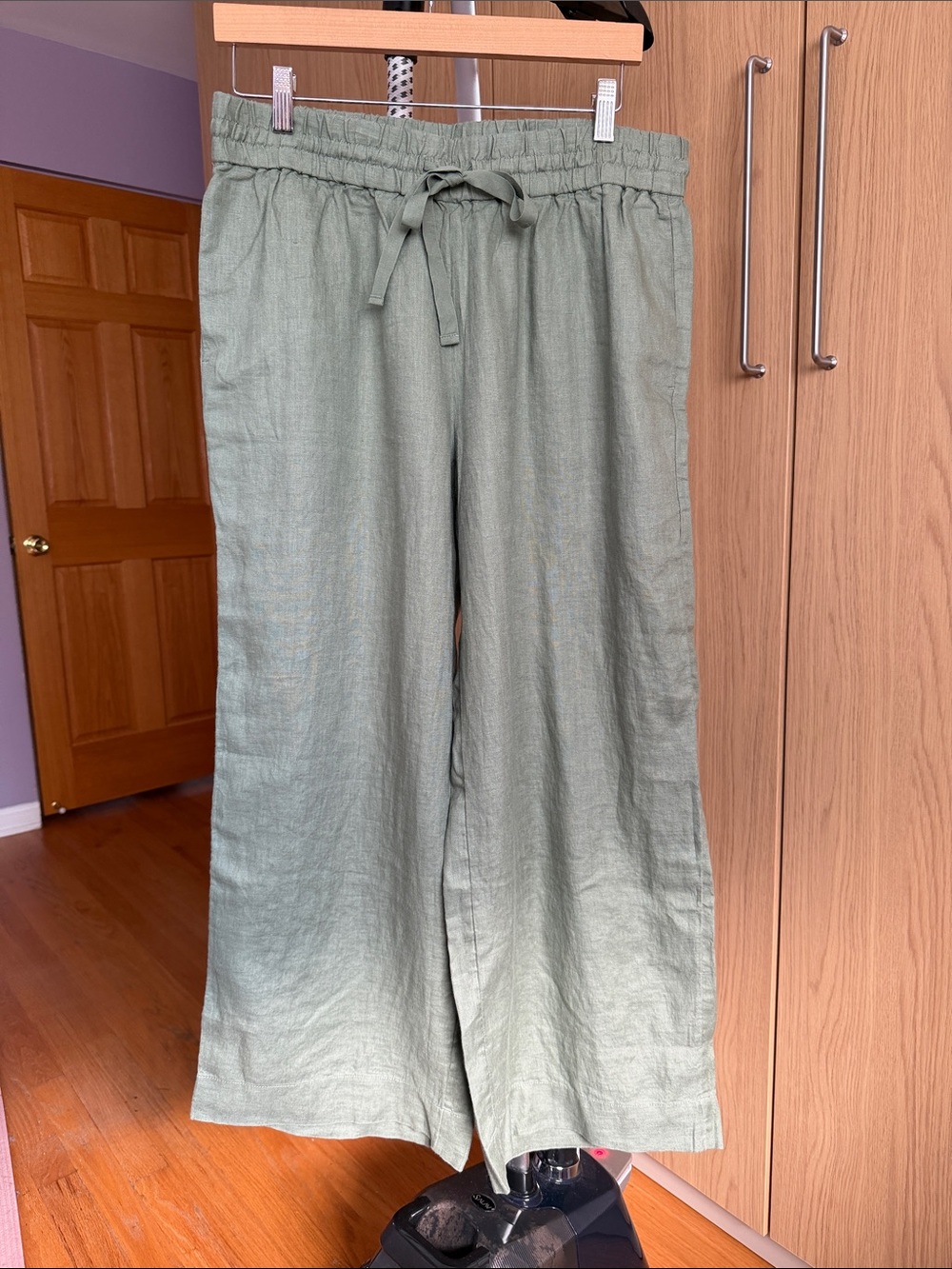 Wide-Leg Drawstring 100% Linen Pants in Sage Green With Pockets